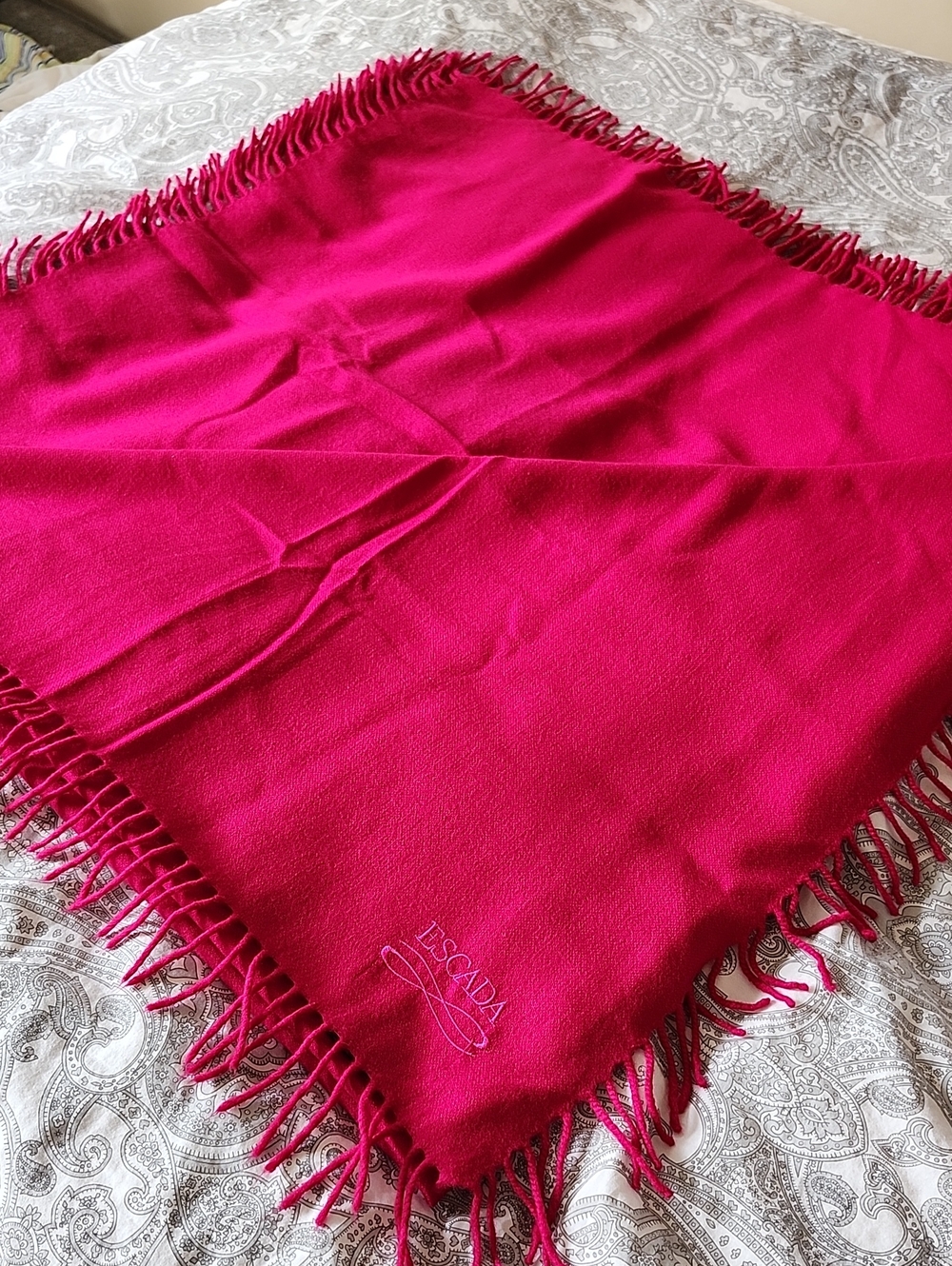 Escada (Placenza for Escada) Vintage Fusia Fringed Scarf Wrap